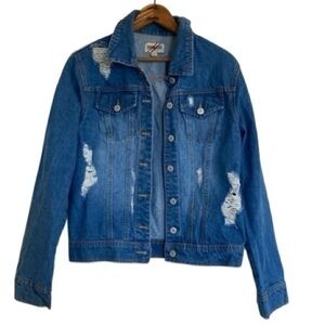 Denim Blvd L.A. Women’s Button Down Long Sleeve Distressed Jean Jacket Small